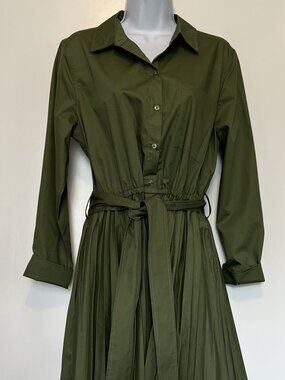 NWT Modern Utilitarian-chic Preppy Free Assembly Pleated Shirtdress Olive Size M